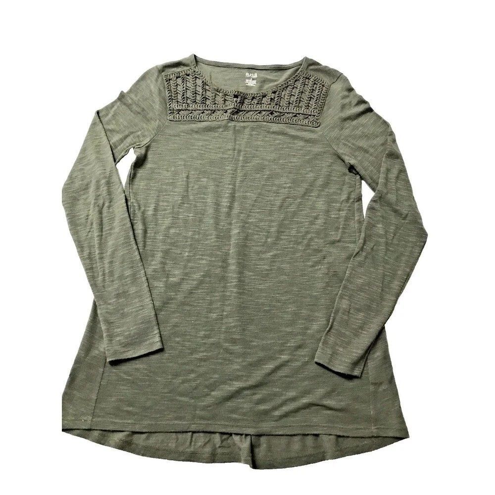 ANA Women's Size Small Green Pullover Tunic Top Hi Low Hem Stretch EXC